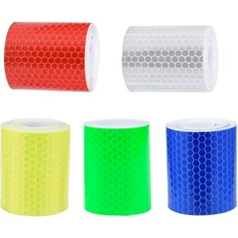5pcs Ruban Réfléchissant Avertissement De Sécurité Réfléchissant Autocollant Film Blanc Rouge, Fluorescent Bande de Sécurité Autocollant de pour la Visibilité de la Nuit 5cm x 3m (1/4)