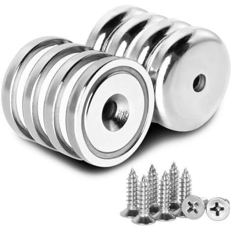 Aimants Powmag en néodyme avec trou, aimant en pot en néodyme avec tête fraisée et vis 34 kg, forts, permanents, rares, avec 8 vis pour travaux manuels, 32 mm x 8 mm
