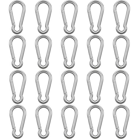 Mousqueton Acier Inoxydable à Ressort M6 (Lot de 20) - 6 cm - Crochet Mousqueton Polyvalent Intérieur/Extérieur pour Porte-Clés, Camping, Pêche et Accessoires de Randonnée