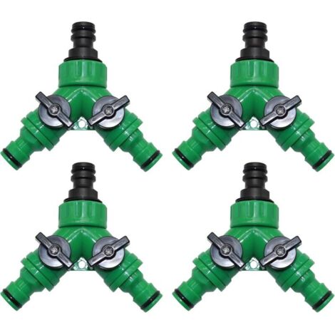 Lot de 4 connecteurs de tuyau d'arrosage à 2 voies, répartiteur en Y, raccord rapide avec valves marche/arrêt, pour irrigation de jardin en plein air, arrosage (1/4)
