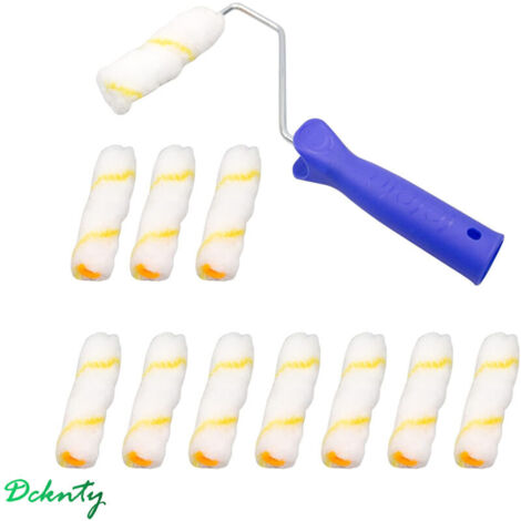Lot de 10 rouleaux de peinture professionnels - Fil jaune - 10 cm - Avec poignée - 25 cm - En microfibre - Pour travaux de peinture et de rénovation (1/4)
