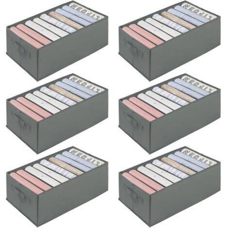 Boîte Rangement Vetement Pliable Organisateur Tiroir Lavable pour Pantalon,Chaussettes,Gilet,Leggings- Gris (6 Pcs, 34 25 17cm)