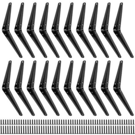 20 Pack Shelf Brackets for Wall Shelf 150 x 200 mm Heavy Load Bracket Black Metal 90 Degree Angle with Screws