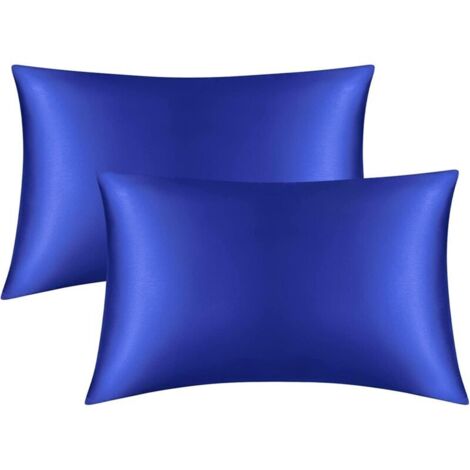Lot de 2 Taies Oreiller Satin, Taille Standard 50 x 75 cm, Protège Les Cheveux et La Peau, Hypoallergénique et Respirant Anti-acariens, Protège Oreiller Facile à Laver (Bleu Royal, 50 x 75 cm)