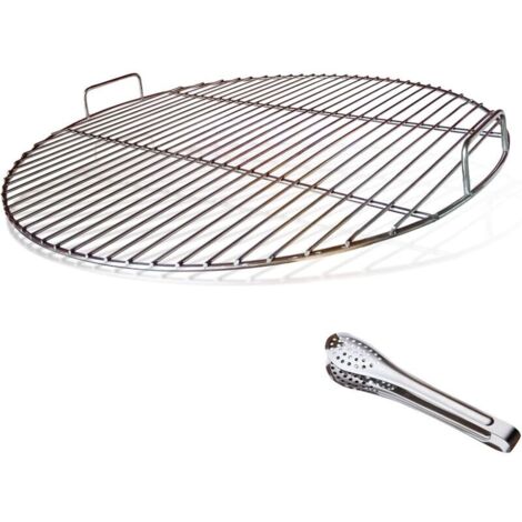 304 Grille de Barbecue Ronde en Acier Inoxydable avec poignée, diamètre 54,5 cm pour Barbecue au Charbon de Bois de 57 cm e.g Weber, avec Pince à Barbecue
