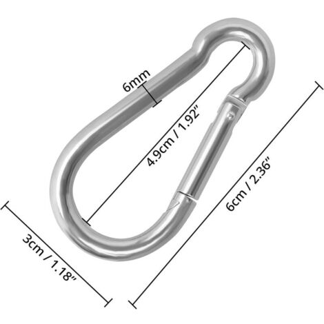Mousqueton Acier Inoxydable à Ressort M6 (Lot de 20) - 6 cm - Crochet Mousqueton Polyvalent Intérieur/Extérieur pour Porte-Clés, Camping, Pêche et Accessoires de Randonnée