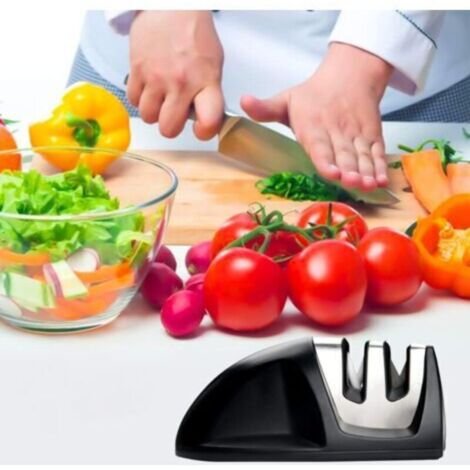 Professional  Sharpener 2 in 1 Manual Sharpener for Stainless Steel and Ceramic Knives of All Sizes, Non-Slip Base Black