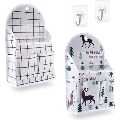 Lot de 2 sacs de rangement à suspendre au mur avec crochet collant, organisateur de panier mural à suspendre pour chambre à coucher, cuisine, dortoir, organisateur de rangement à suspendre étanche pou (1/4)