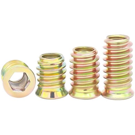 20 Pièces Ecrous Hexagonaux Filetés, Inserts Filetés en Bois, M4x15mm Écrous Filetés, Insert à Visser, pour Meubles