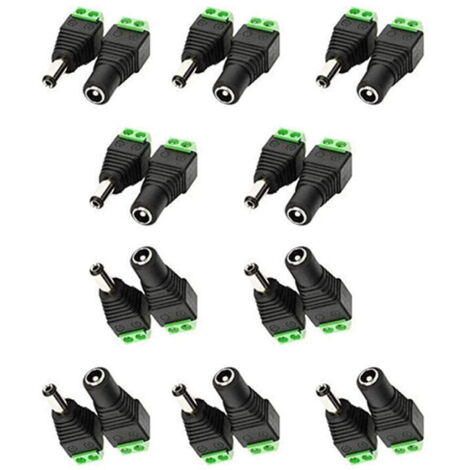 5,5mm x 2,1mm DC Femelle DC Mâle Adaptateur 12V DC Jack Connecteur Prise DC Fiche DC Tonneau pour Caméra CCTV LED Strip Bande LED ou d'autres Dispositifs de DC 5V-24V (10Femelle + 10mâle) (1/4)
