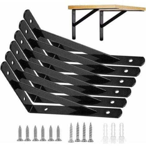 Equerres Etageres Murale, 6 Packs Supports querre D'tagre Fixation, 15 x9.5 CM Cadre Flottant de Supports Triangulaires de 90 Degrs en Mtal Charge Lourde, Noir,support etagere murale--TRIMEC (1/4)