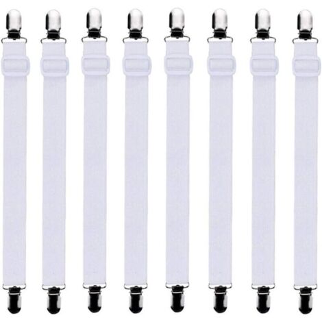 8Pcs (60cm à 200cm) Tendeur Drap Housse Lit Drap Réglable,Tendeurs de Maintien,Convient à Tous Lits et Matelas,Blanc