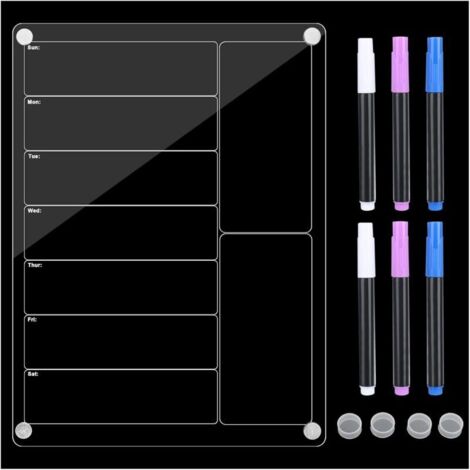 Planificateur hebdomadaire magnétique en acrylique transparent pour réfrigérateur avec 6 marqueurs de couleurs (1/4)