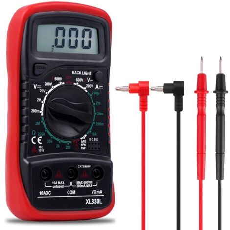 Multimètre Numérique Portable, Testeur Électrique avec écran LCD et rétroéclairage bleu,Mesure La Tension CA/CC, Ohmmètre, Courant CC, Résistance, Continuité, Diode, La batterie ne comprend pas (1/4)