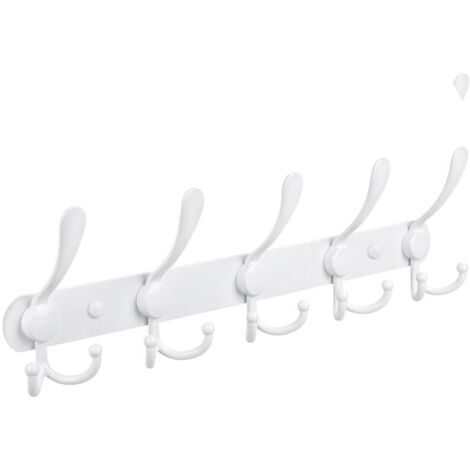 Porte-manteau mural, crochets muraux – Acier inoxydable extra résistant, 5 crochets, porte-manteau pour manteaux, chapeaux, serviettes, entrée, salle de bain (blanc)
