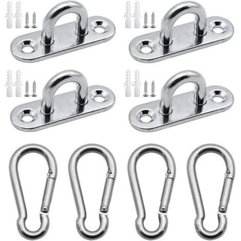 4 pièces M5 304 Plaque oculaire en Acier Inoxydable 4 pièces Mousqueton de Fixation pour Charges Lourdes pour aux voiles d'ombre hamacs Support Mural pour Charges Lourdes (1/4)