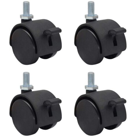 Lot de 4 roulettes de rechange en plastique nylon 3,8 cm pour roulettes de meubles, chaise de bureau, tige filetée métrique M8 x 15 mm (environ 5/16" x 3/5") avec frein de blocage
