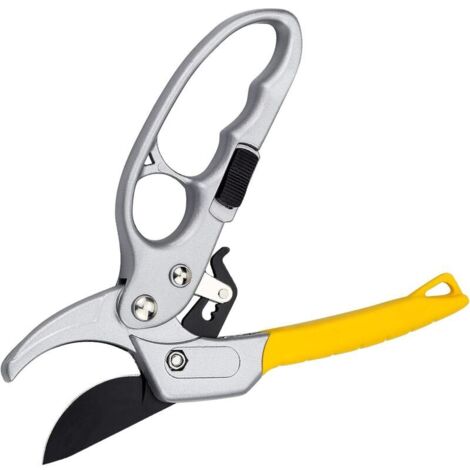 Sécateur de Jardin 20.5cm, Sécateur à Crémaillère de Jardinage avec Poignée en Caoutchouc pour Couper des Tiges et des Branches - Ø20 mm, Jaune