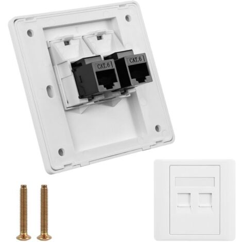 Prise Réseau CAT6 Gigabit Ethernet, Plaque Frontale Réseau RJ45 à Branchement Direct, Passage Double pour installation de câble Ethernet pour Salon Chambres Bureaux
