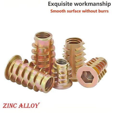 20 Pièces Écrou Hexagonal Fileté en, M8 x 15mm Filetés à Tête Plate, Écrous à Insert Fileté en Forme d'échelle pour Meubles en Bois
