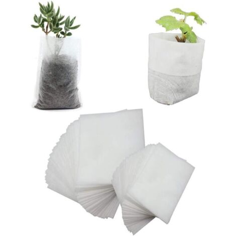 500 Pcs Sacs à Plantes Non tissé, Sacs Biodégradables Tissu Non Tissé pour Plantes Semis Sacs de Croissance d'élevage pour Les Tomates, Les Fleurs, Les Plantes et Plus - Blanc - 8 × 10 cm (1/4)