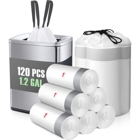 1,2 gallon 120 sacs poubelles à cordon de serrage solides par , Code R, petits sacs poubelles, doublures de panier à déchets pour la maison, le bureau, la cuisine, la salle de bain, la chambre à couch (1/4)