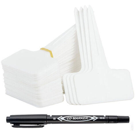 100 Étiquettes Jardin Extérieur Réutilisables - Marqueurs Plantes en Plastique Type T avec Stylo Étanche - Étiquetage Potager et Accessoires pour Plantes (Blanc) (1/4)