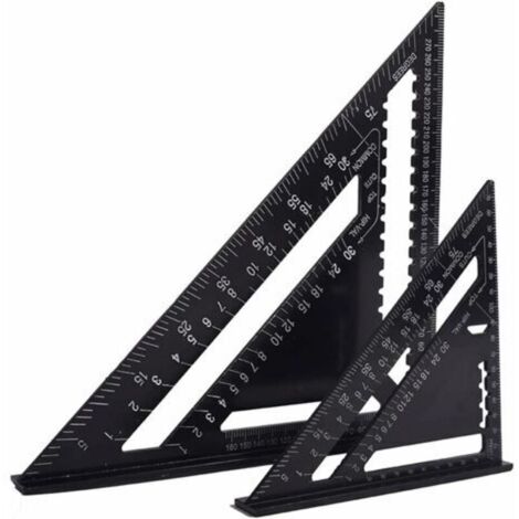 Equerre Menuisier Multifunctions 18cm et 30cm, Metal Aluminium Triangle Règle Équerre Guide Raporteur Angle 45 90 Degres/Outillage Charpentier/Outil Traçage Guidage Menuiserie Bois