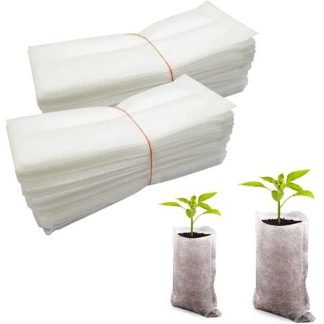 Lot de 100 sacs de plantation, biodégradables, en tissu non tissé, sacs à plantes, durables, pour plantes, fleurs, jardins (18 x 22 cm) (1/4)