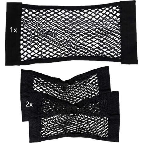 Lot de 3 Sacs en Filet pour Coffre de Voiture, Organiseur de Voiture, Filet élastique en Nylon avec Bande de Crochet Fine, kit de Transport pour siège arrière, 2X (40 x 25 cm) + 1x (60 x 25 cm) (1/4)