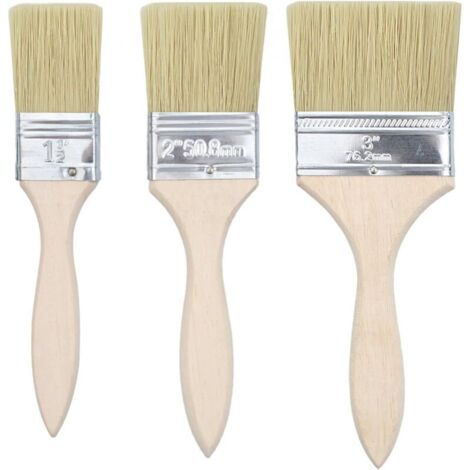 Lot de 3 Pinceau Peinture,Largeur (35/47/73 mm)-pinceaux Plats Mur avec Manche Bois,Pinceau Lasure Bois Exterieur,Vernis,Plat,Colle,Brosse,Barbecue pour Peinture à l'huile (1/4)