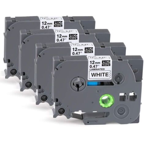 4 x Ruban Etiqueteuse Cassette Ruban pour étiqueteuse Noir sur Blanc 12mm x 8m,Compatible Brother P-Touch étiqueteuses PT-E100 PT-E200 D200 D210 H100 P300BT 1010 1090 110CH 1230PC