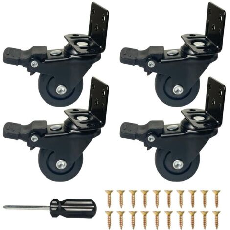 Lot de 4 roulettes de meuble avec frein, roulettes lourdes de 32 mm, en forme de L, pour meubles, capacité de charge 20 kg par roulette, pas de traces et silencieuses, roulettes pivotantes en TPR