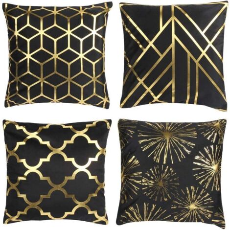 Lot de 4 Taie d'oreiller 45x 45cm,Housse de Coussin Décorative Taie d'oreiller Bronzante avec Fermeture éclair Invisible pour Canapé Voiture Salon Chambre(Velours Noir) (1/4)