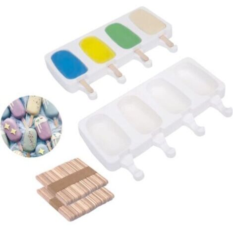 Moule à Glace en Silicone, 25.3x10.3cm, 2PCS Pour Ice m Maison Dessert, Popsicle Ice Maker, sans BPA, DIY Fait à la Main Crème Glacée pour Enfants et Adultes + 100 pcs Bâtons En Bois (1/4)