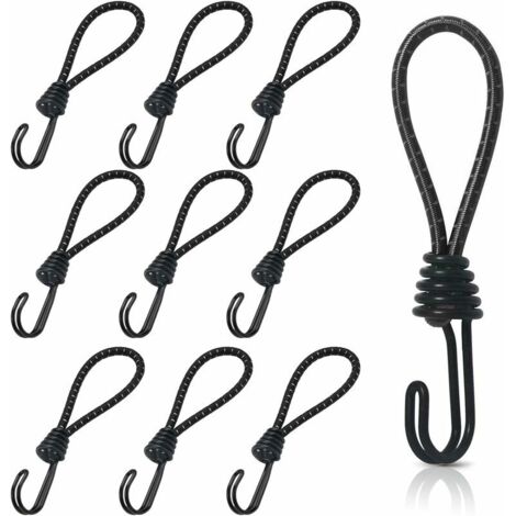10 pièces Endeur en Caoutchouc avec Crochets en Spirale, 16 cm Crochet Tendeur Elastique Courts, Tendeurs de Bâche avec Double Crochets, Tendeurs Universels avec Attaches pour Le Camping, Les Bagages (1/4)