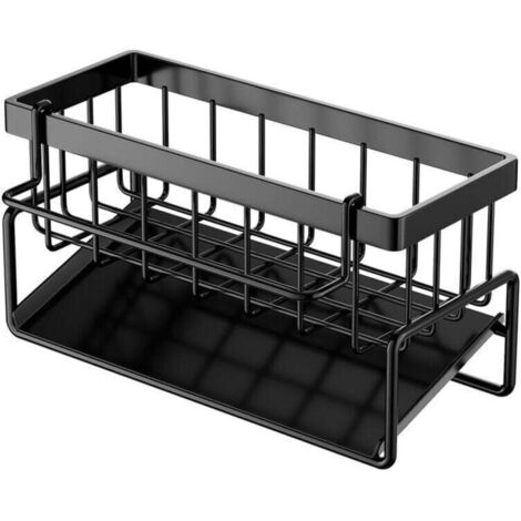 Rangement et Organisation de Cuisine, Organisateur d'évier en acier au carbone avec bac d'écoulement Automatique pour Porte Eponge, Porte Serviettes, Super Accessoires pour Salle-Noir. (1/4)