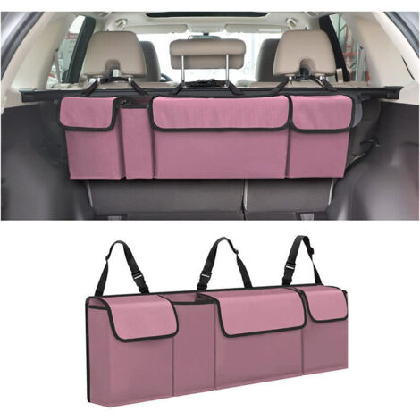 Rangement Coffre de Voiture, Organisateur De Coffre De Voiture, Pliables Rangement Organisateur de Coffre Sacs de Coffres Voiture, Antidérapant, Sangle Fixation Réglable(Couleur rose)