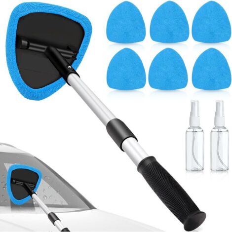 Auto Nettoyeur Vitres Nettoyant Vitres Intérieur Voiture : 9 Pièces Bleu Nettoyeur Pare-brise Rétractable, Kit d'Essuie-glace Auto avec 6 Tampons en Microfibre, 2 Bouteilles Pulvérisateurs, 40 cm (1/4)