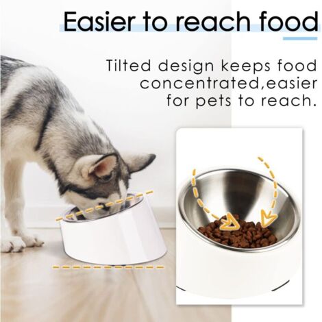 Gamelle inclinée à 15 degrés pour chiens et chats, bol pour bouledogue à angle incliné, antidérapant et anti-déversement, plus facile à atteindre les aliments M (13 cm) blanc (1/3)