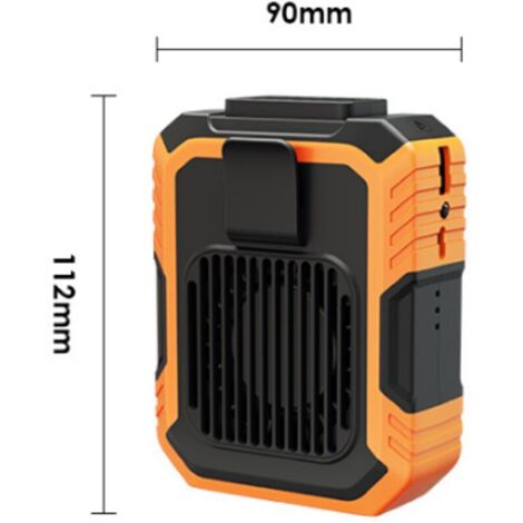 FENOPLASTICAVentilateur à pince pour la taille, 3 vitesses, fonctionnement sur batterie 4000 mAh, ventilateur collier mains libres avec fonction de charge - couleur orange