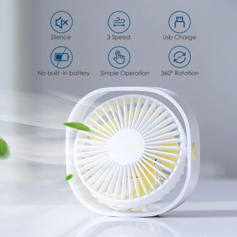 Ventilateur USB Mini Ventilateur Portable Ventilateur Silencieux Ventilateur Bureau 3 Vitesses Réglable Alimenté par USB, pour la Maison et le Bureau(Blanc)