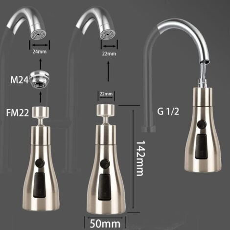 360°Rotatif Mousseur Robinet Economie Eau FM22/M24,3 Modes Tête Douchette Robinet Cuisine,Adaptateur Douchette Cuisine,Aérateur de Embout Robinet Cuisine,Brise Jet De Robinet Cuisine