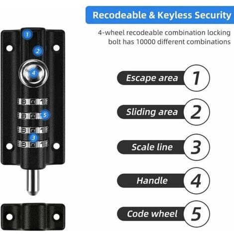 Verrou de Porte à Code, Yideng 4 roues recodables Verrouillage Portail Résistant à l'eau Combinaison sans Clé Serrure avec vis unidirectionnelles haute sécurité pour hangars/granges (1/3)