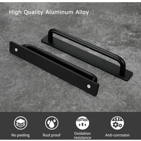 Lot de 2 Poignee de Meuble Cuisine Autocollante Poignée Porte Coulissante Poignée Meuble Noir Poignée Auto - Adhésive en Aluminium Poignet de Porte Cuisine Autocollantes (1/3)