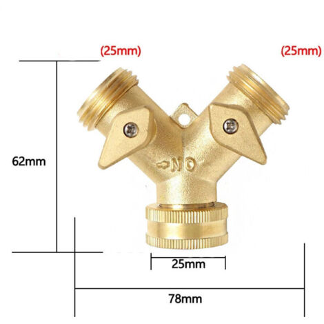Adaptateur de robinet en laiton 2 voies pour tuyau de jardin pour arrosage de jardin avec robinet de coupure (1/3)