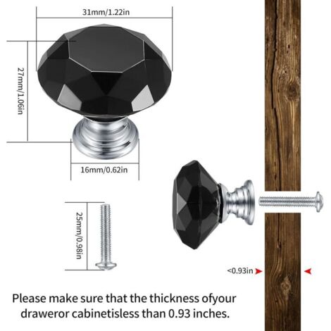 8 Pièces Boutons de Porte en Cristal, Boutons d'Armoire Tiroirs de Cristal, Boutons Poignées de Tiroirs de Commode pour Cuisine, Salle De Bain, Bureau, avec Vis (1/3)