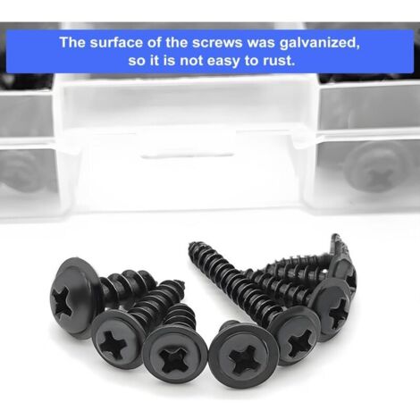 Lot de 340 vis à tôle cruciformes en acier au carbone Vis à tête ronde M3 M3,5 M4 M4.8 Noir Vis à tête plate Bon & solide Vis à tête plate, Coffret Visserie (1/3)