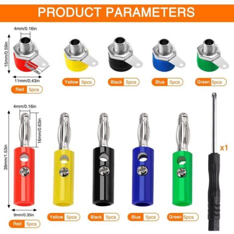 50 Pièces Borne de Prise Banane 4mm, Connecteur Femelle Panneau Banane + Plaquée Nickel Banane Fiche, avec Tournevis (1/3)