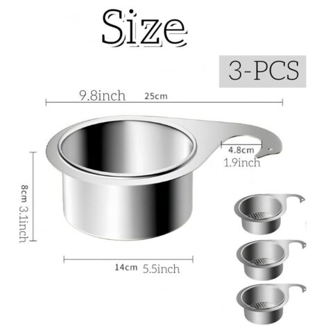 Lot de 3 passoires d'évier de cuisine pour évier - Passoire en acier inoxydable pour évier - Panier filtrant en acier inoxydable pour robinet d'évier (1/3)